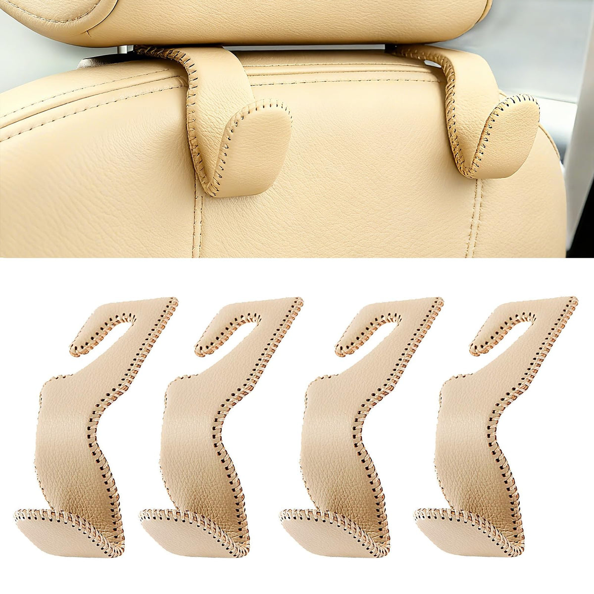 AMVOYOA Headrest Hooks for Car, Back Seat Organizer Black Leather Hanger Holder Hook, for Hanging Purses and Bags and Coats, Pack of 2