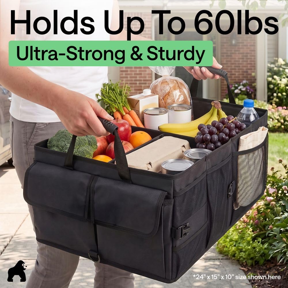 GORILLA GRIP Trunk Organizer for SUV and Cars, Large Capacity Black