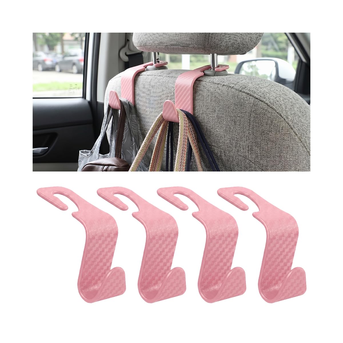 4 Pack Curved Headrest Hooks for Vehicle Seats, Black Style 2