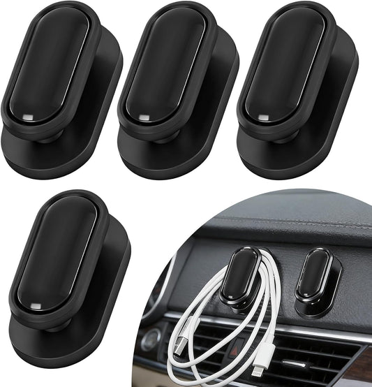 4PCS Car Mini Hooks, Car Dashboard Hooks, Multifunctional Self-Adhesive Vehicle Backseat Hanger, Vehicle Hanging Organizer Accessories for Key Earphone Charging Cable (Bright Black)