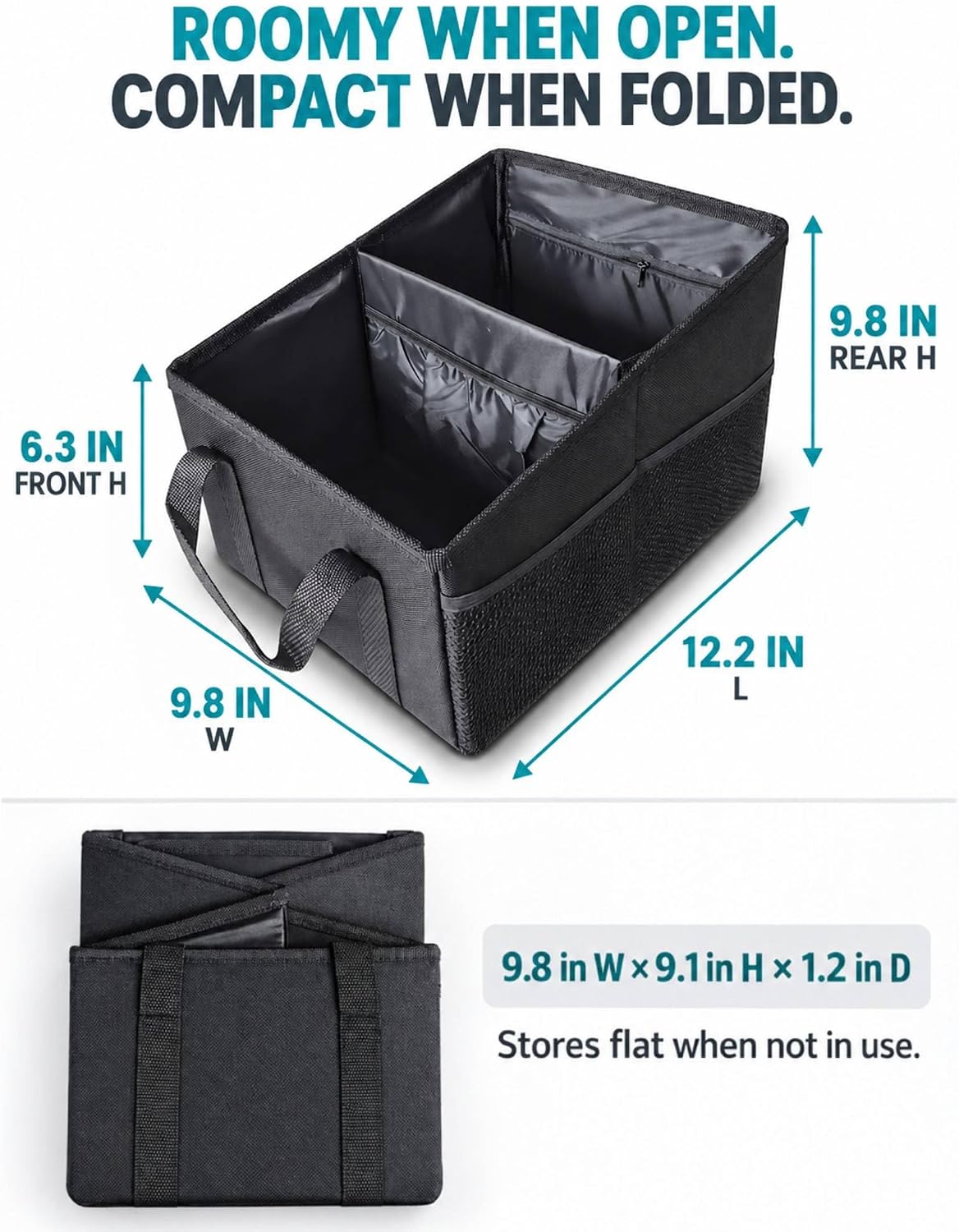 Car Seat Organizer, Collapsible Front Seat Storage Box, Black