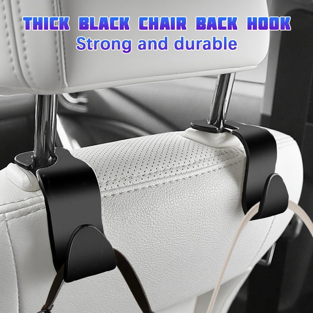 4 Pack 4.13 Inch Car Seat Headrest Hooks, Black