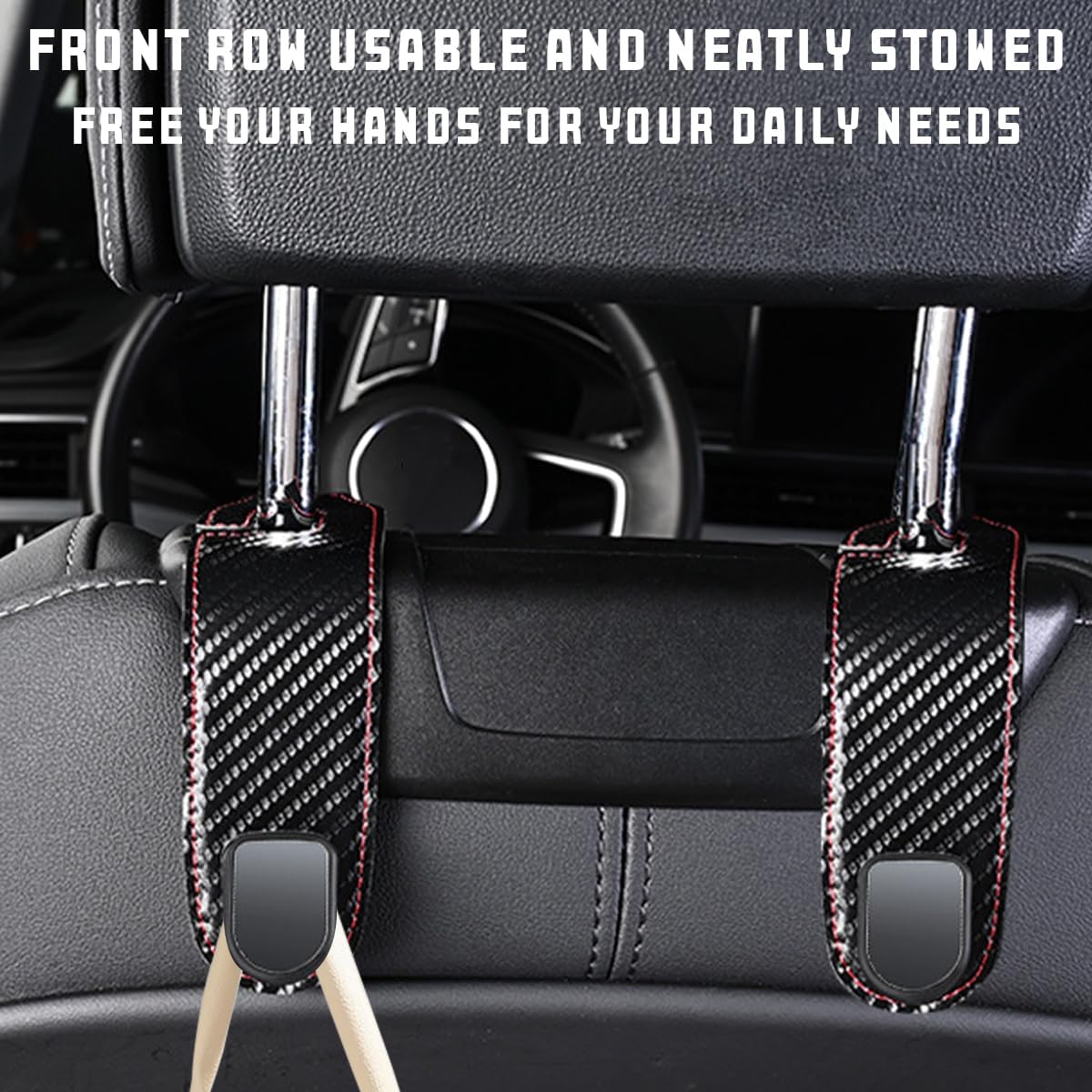 Bittwee 2PCS Car Headrest Hook, Leather Automotive Back Seat Hanger Holder Hooks Storage Organizer for Purse Drink Grocery Bag Coat Handbag, Vehicle Organize Accessories