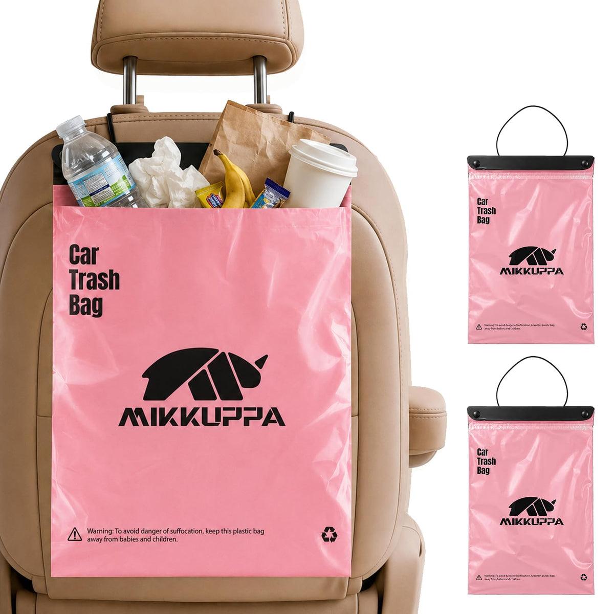 MIKKUPPA Pink Disposable Car Trash Bags 50 Count