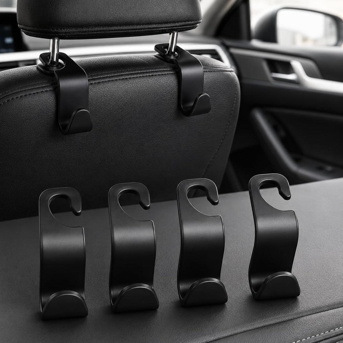 4pcs Car Seat Headrest Hooks, Universal Back Seat Storage Hooks for Purses Grocery Bags Coats Umbrellas, Vehicle Organizer Accessories