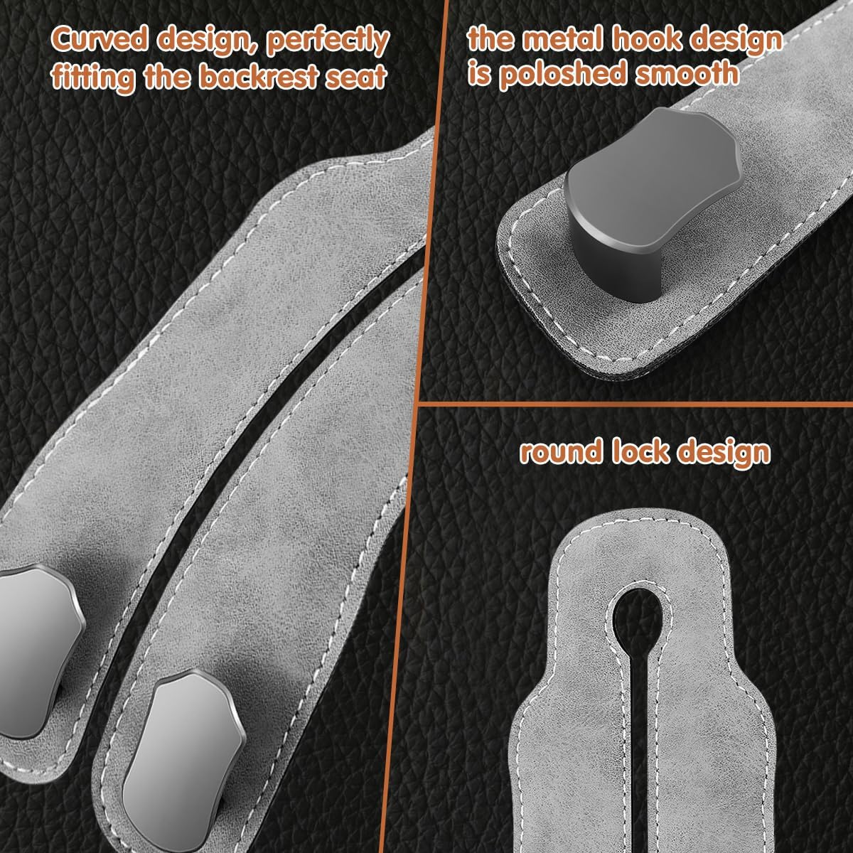 2Pack Car Seat Back Double Hooks, Car Hooks for Headrest