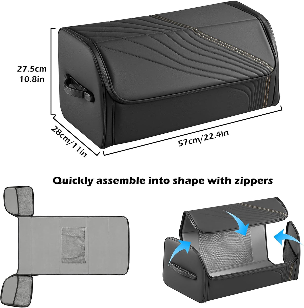 TOPABYTE Car Trunk Organizer with Lid Capacity Collapsible Bag Black, Large