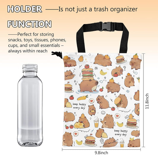 Car Trash Can, Cute Capybara Car Trash Bin, Gift for Capybara Lover, Hanging Back of Seat with Adjustable Snap Buckle Garbage Bag for Car