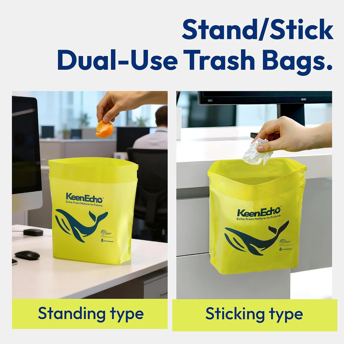 Disposable Car Garbage Bin Bags, 60 pcs, Yellow, Vomit Trash Bags Made with Recycled Ocean Fishing Nets for Boat, Plane, Travel, Camping, Bedroom, Study Room, Office and Car
