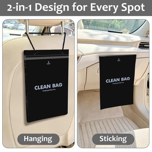 Accmor Hanging Car Trash Bags, 50 Count Disposable Garbage Bags, Easy Stick-On Headrest Waist Bin for Sedan, SUV, Truck, RV, Easy Tear Roll, Leak-Proof, Black