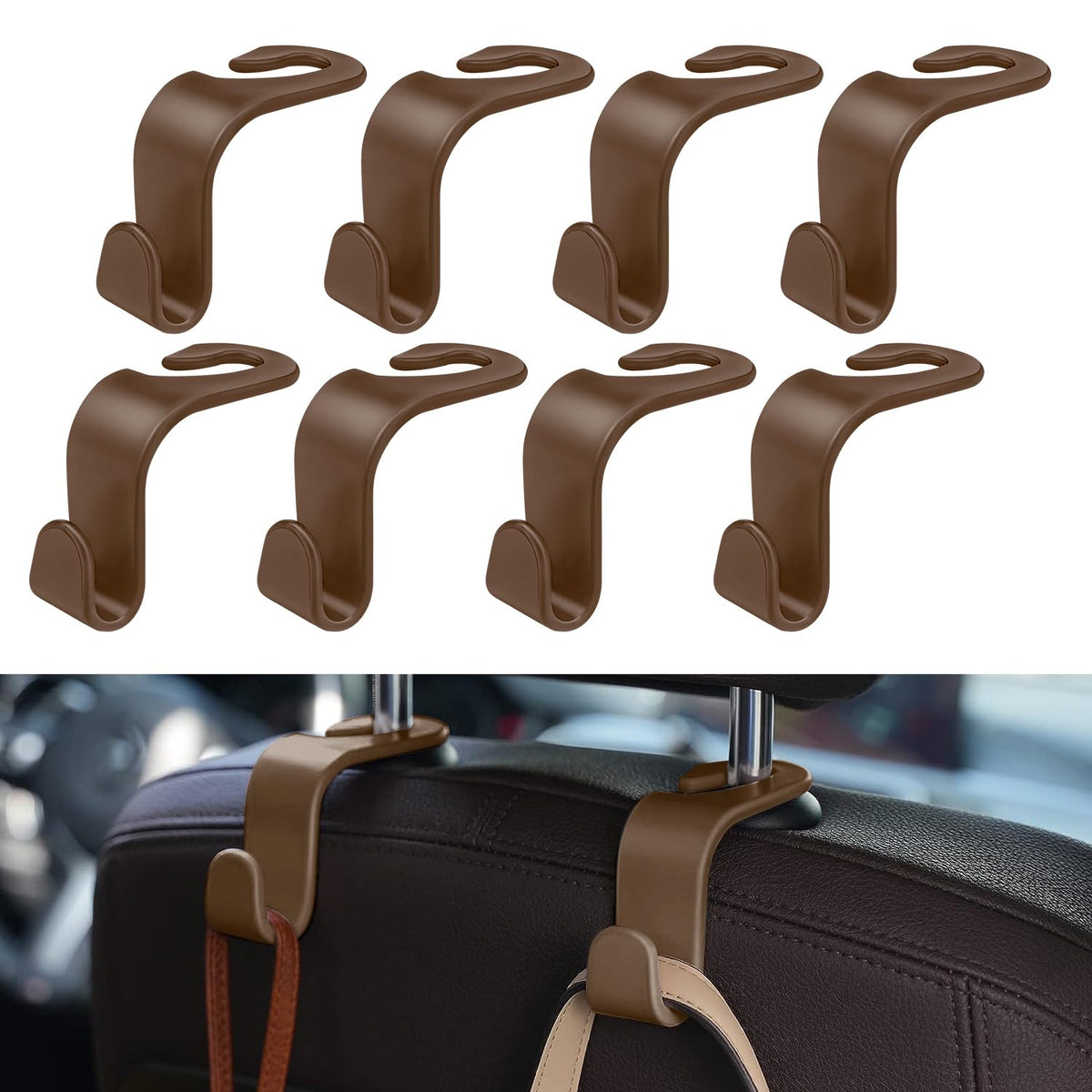 8 Pack Car Seat Headrest Hooks with 44 Pounds Load Capacity, Hangers Storage Organizer Universal Car Interior Accessories for Handbags Water Bottles Purse Coats Umbrellas, Yellow