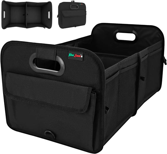 PAT SAM'S Car Trunk Organizer for SUV, Collapsible Storage Box with Front & Side Pockets, Non-Slip Waterproof 600D Oxford, Grocery & Travel Storage for Truck, Sedan, Black