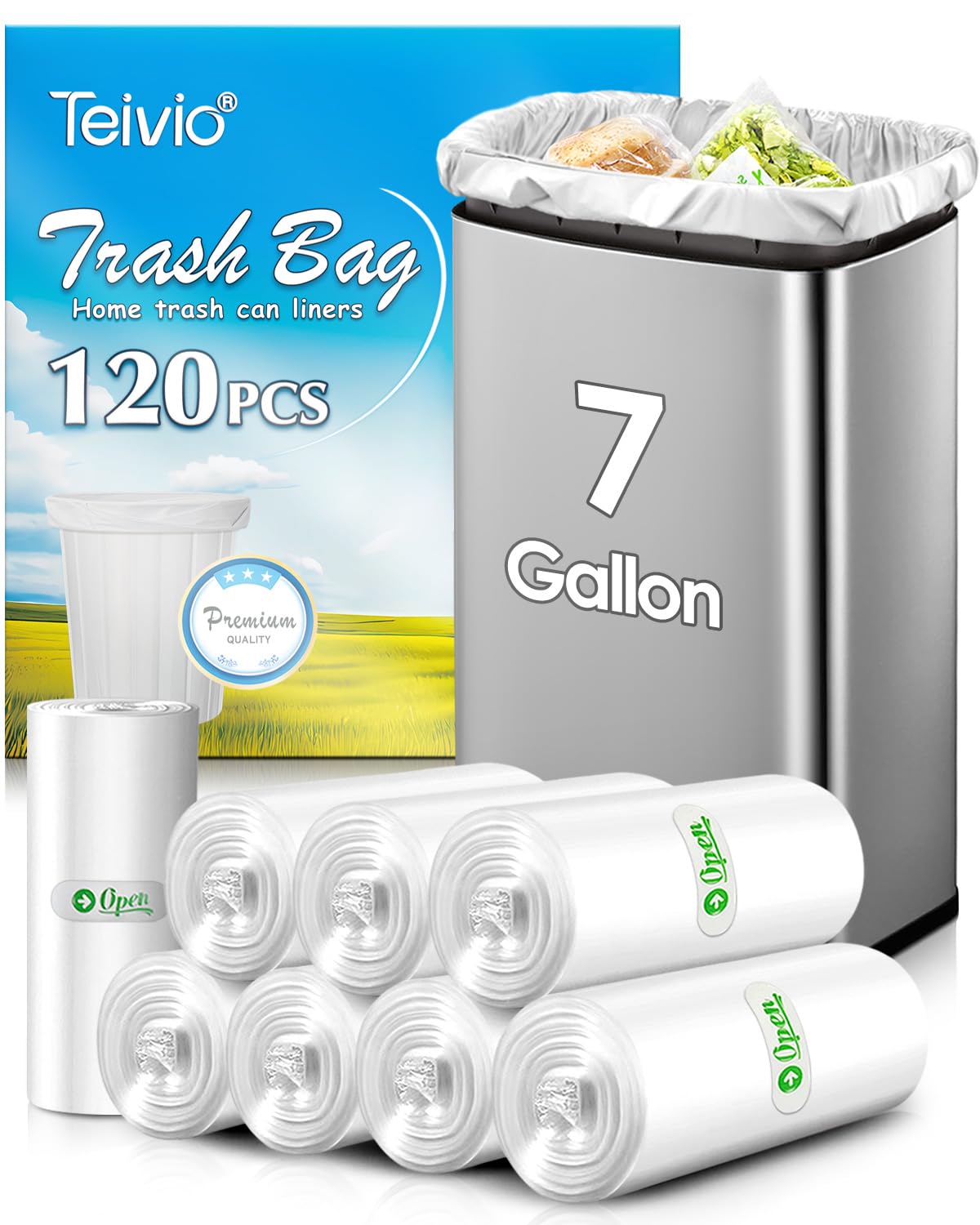 Teivio Small Clear Trash Bags 3 Gallon 150 Count Bathroom Garbage Bags