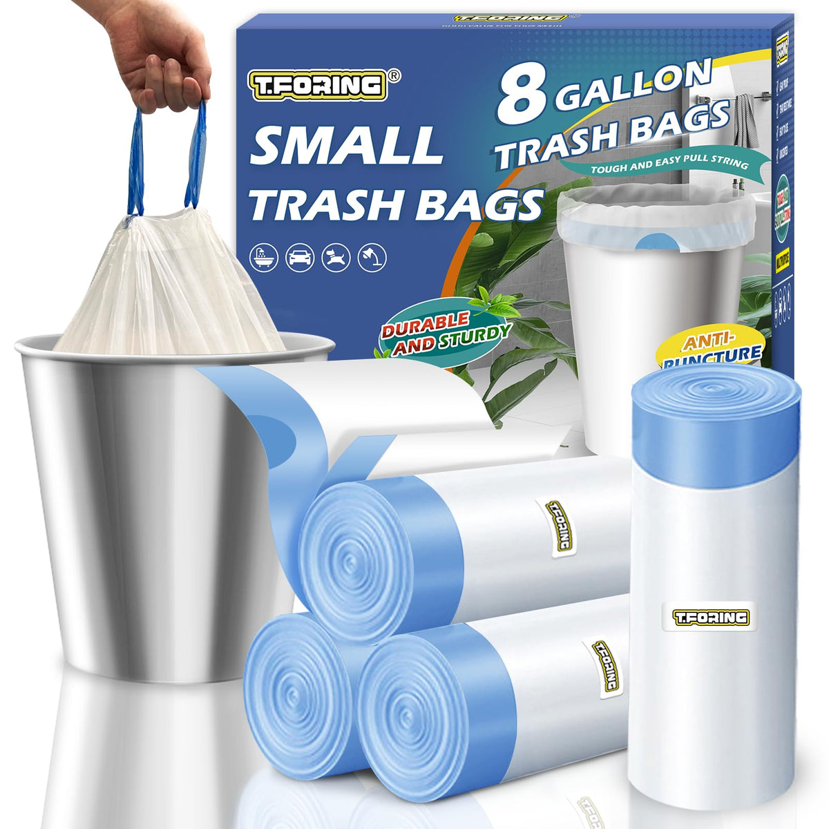 Small 2 Gallon Trash Bags Drawstring,0.96 Mil,Unscented,120 Count