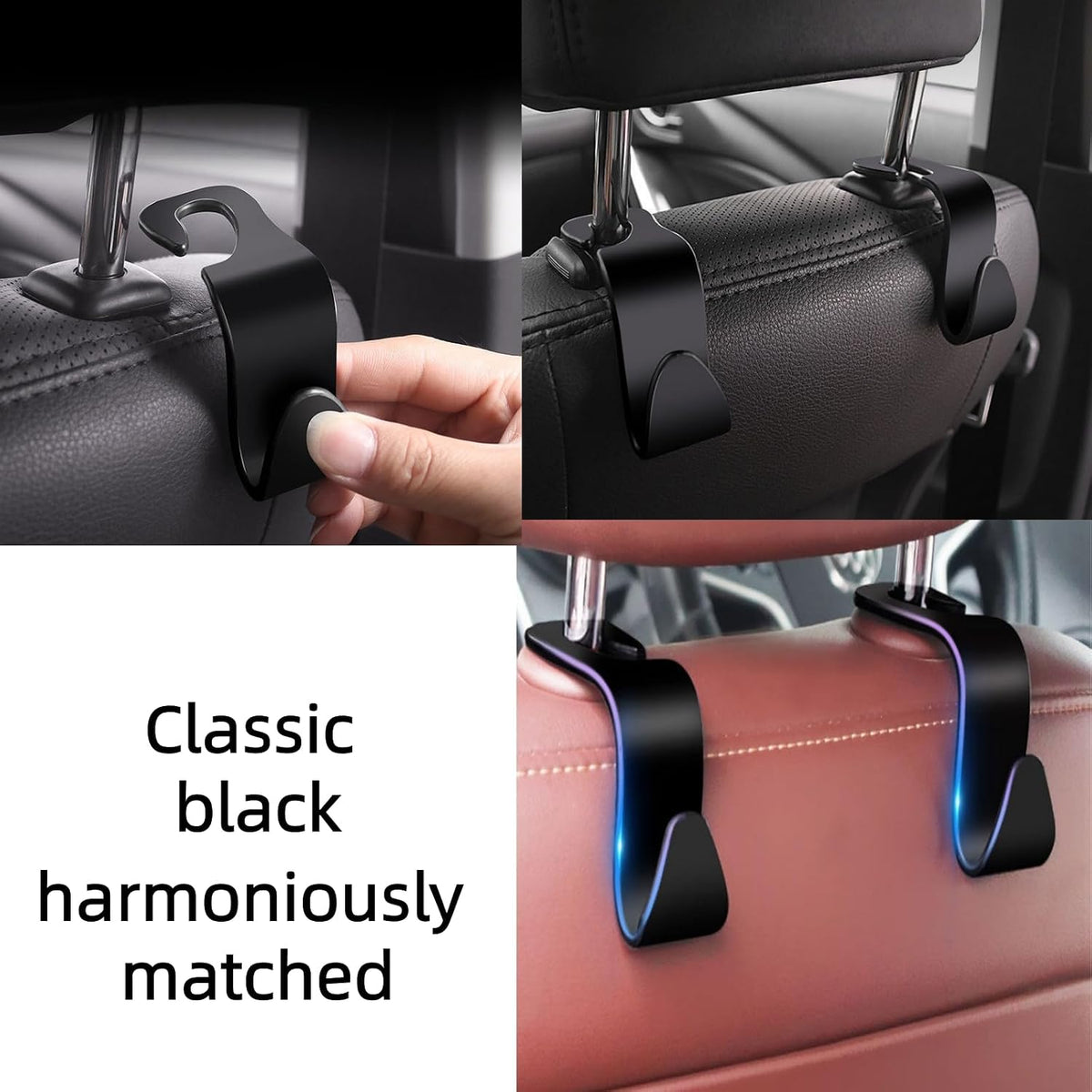 Car Seat Headrest Hook Universal Car Accessory Hook Storage Rack Fits Handbags, purse hook Umbrellas Compatible with Most Vehicle Models Black S-Shaped Design