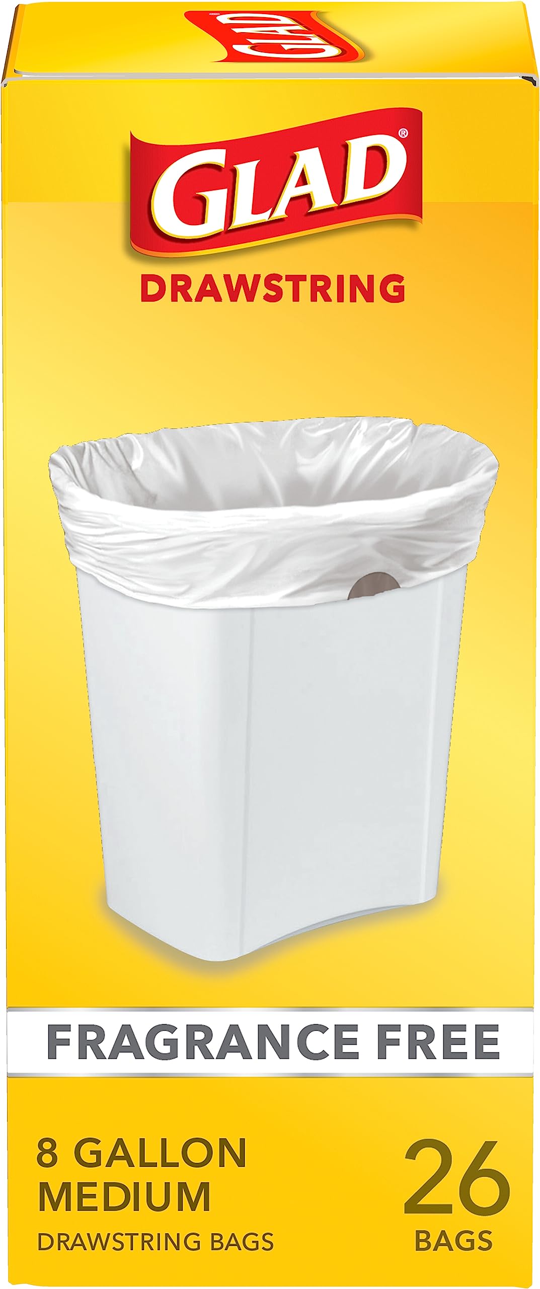 Glad Medium Trash Bags, 8 Gallon, Lemon Fresh Bleach Garbage Bags, Resists Bacterial Odors with Drawstring, 80 Count