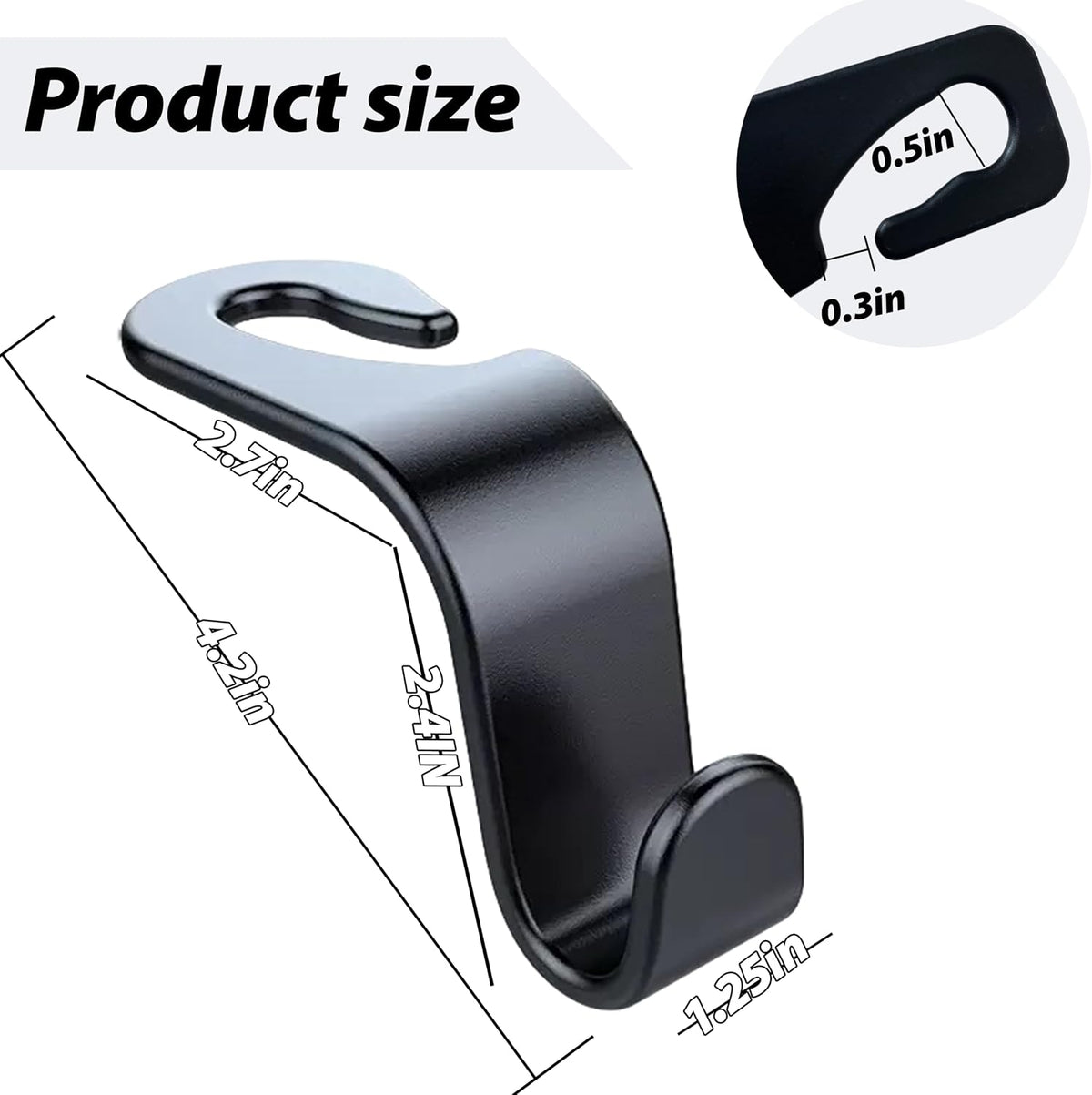 Car Seat Headrest Hook 4 Pack (Black)