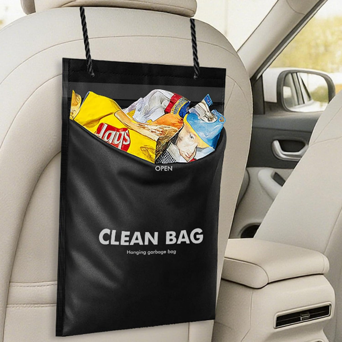 Accmor Hanging Car Trash Bags, 50 Count Disposable Garbage Bags, Easy Stick-On Headrest Waist Bin for Sedan, SUV, Truck, RV, Easy Tear Roll, Leak-Proof, Black