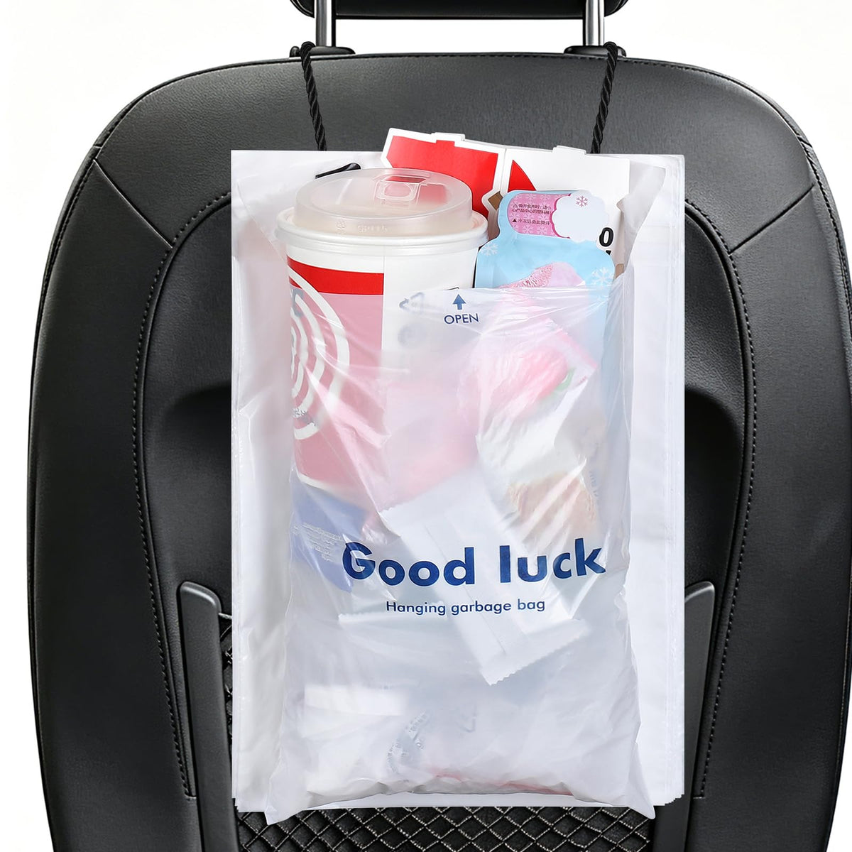 Accmor Hanging Car Trash Bags, 50 Count Disposable Garbage Bags, Easy Stick-On Headrest Waist Bin for Sedan, SUV, Truck, RV, Easy Tear Roll, Leak-Proof, Black