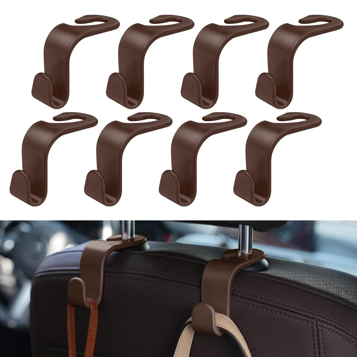 8 Pack Car Seat Headrest Hooks with 44 Pounds Load Capacity, Hangers Storage Organizer Universal Car Interior Accessories for Handbags Water Bottles Purse Coats Umbrellas, Yellow