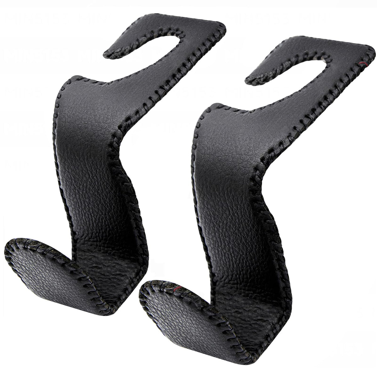EldHus Headrest Hooks for Purses and Bags, 2 Pack Car Seat Hooks for Grocery Bag Handbag, Metal Car Purse Holder Covered by Leather, Black