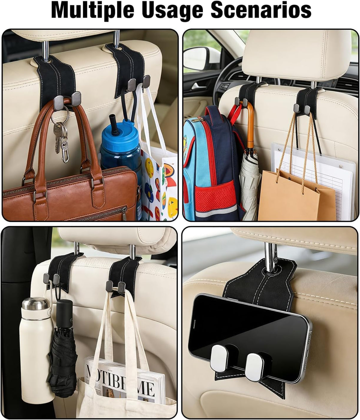 Car Purse Hook, Metal Car Seat Headrest Hooks, 2 Pack, Black