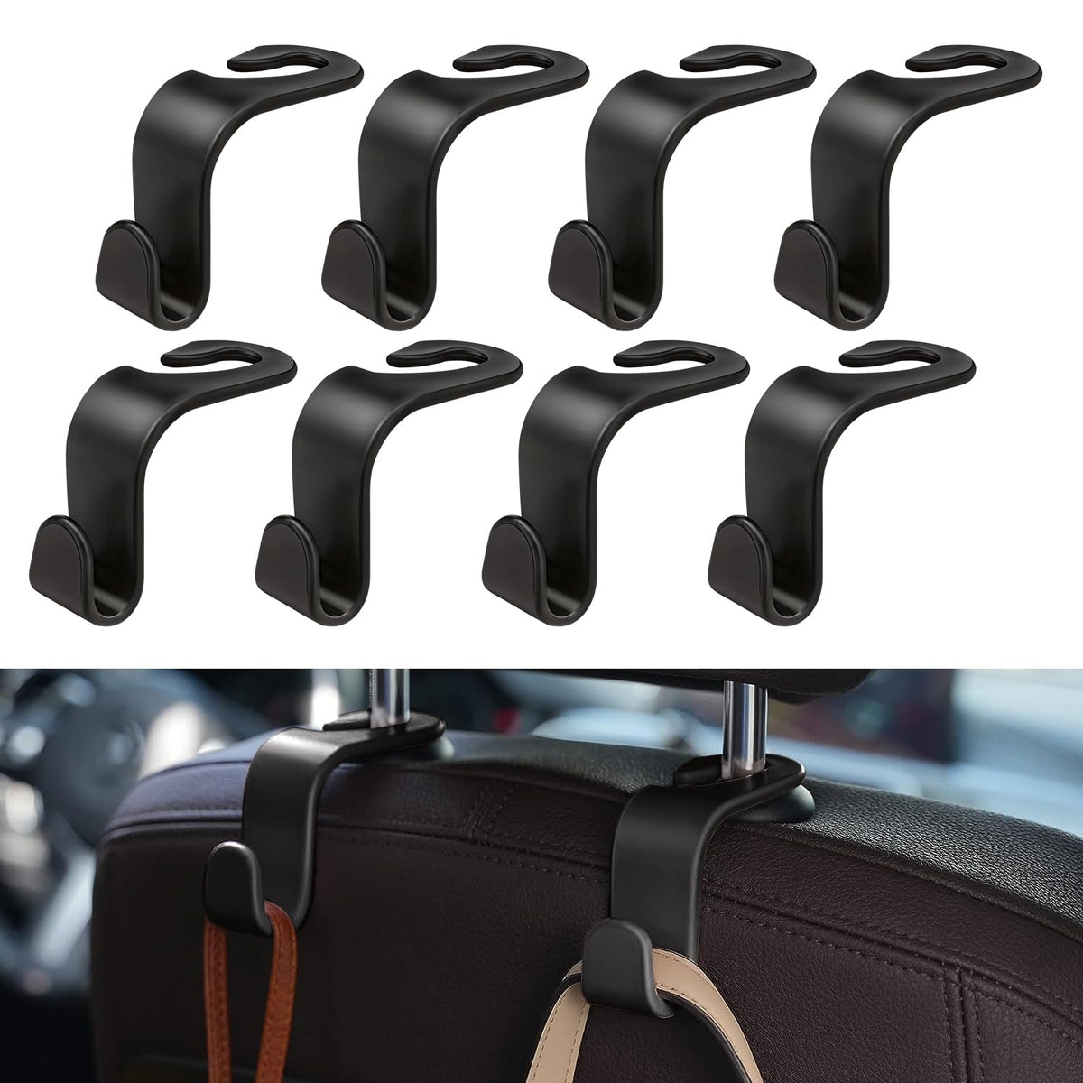 8 Pack Car Seat Headrest Hooks with 44 Pounds Load Capacity, Hangers Storage Organizer Universal Car Interior Accessories for Handbags Water Bottles Purse Coats Umbrellas, Yellow