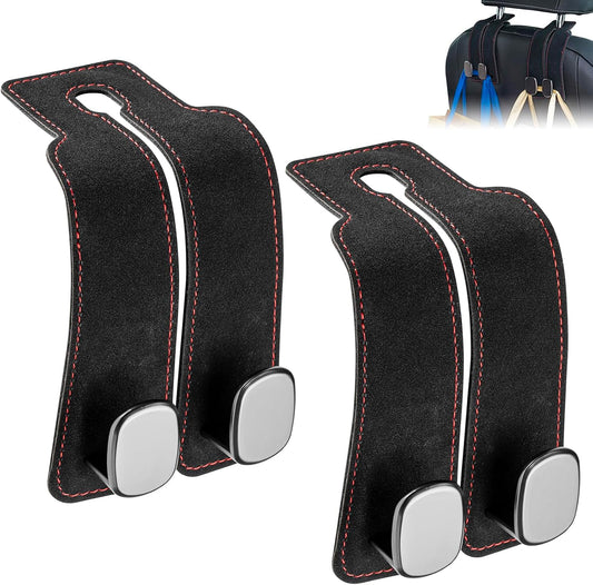 SLLAK Car Hooks for Headrest, 2 in 1 Car Seat Back Storage Hook, Premium Leather Car Headrest Hook