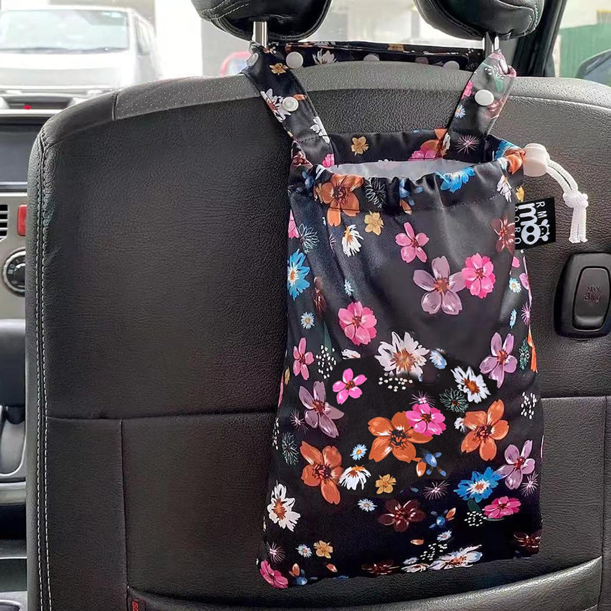 Waterproof Car Trash Bag Reusable Portable Garbage Can with Drawstring Top Adjustable Hanging Strap Leakproof & Washable for Cars SUVs & Trucks (Grey)
