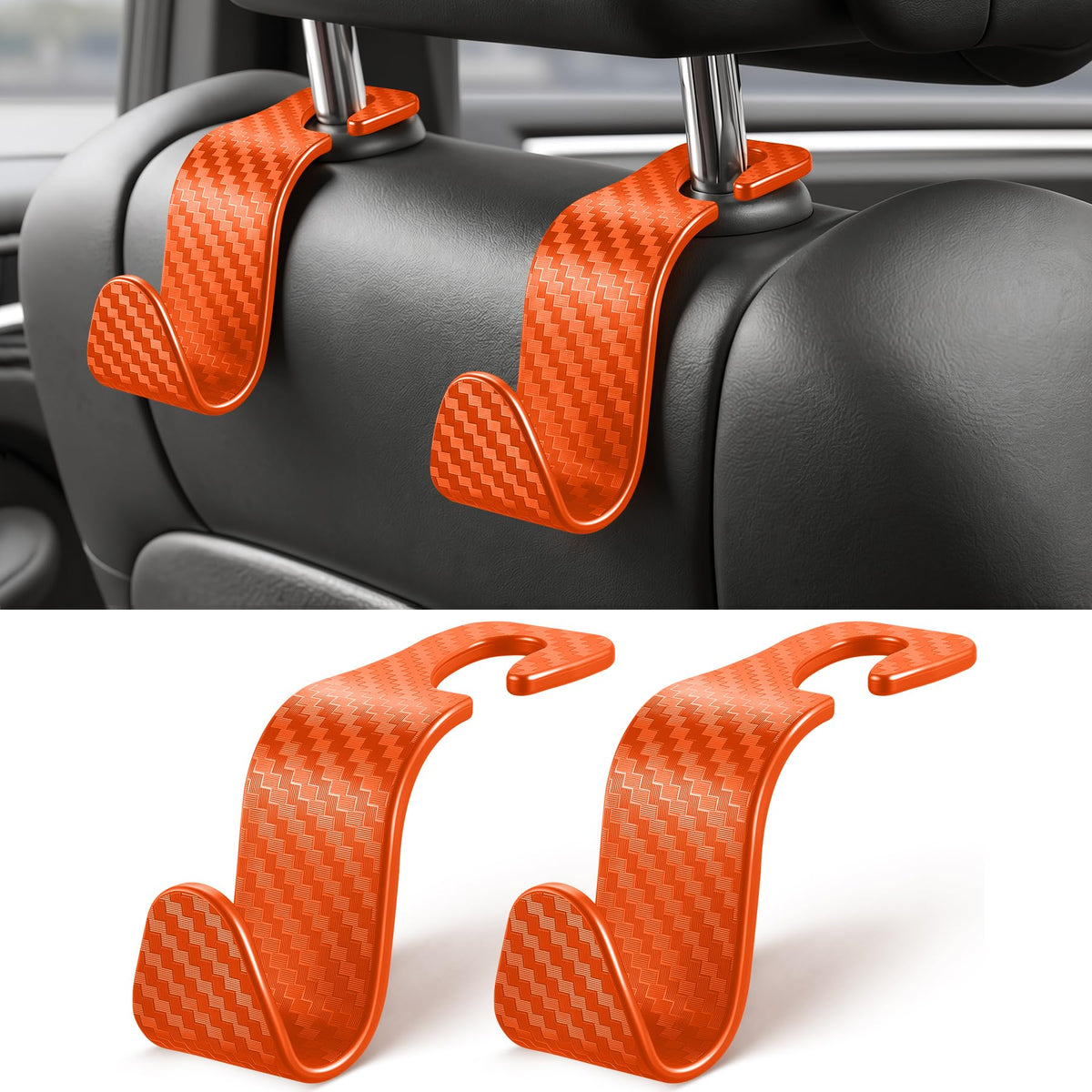 SINGARO Universal 4 Pack Car Seat Headrest Purse Hook, Carbon Fiber Back Seat Hook Storage Organizer Hanger for Purse Handbag Coat, Car Interior Accessories(Black)