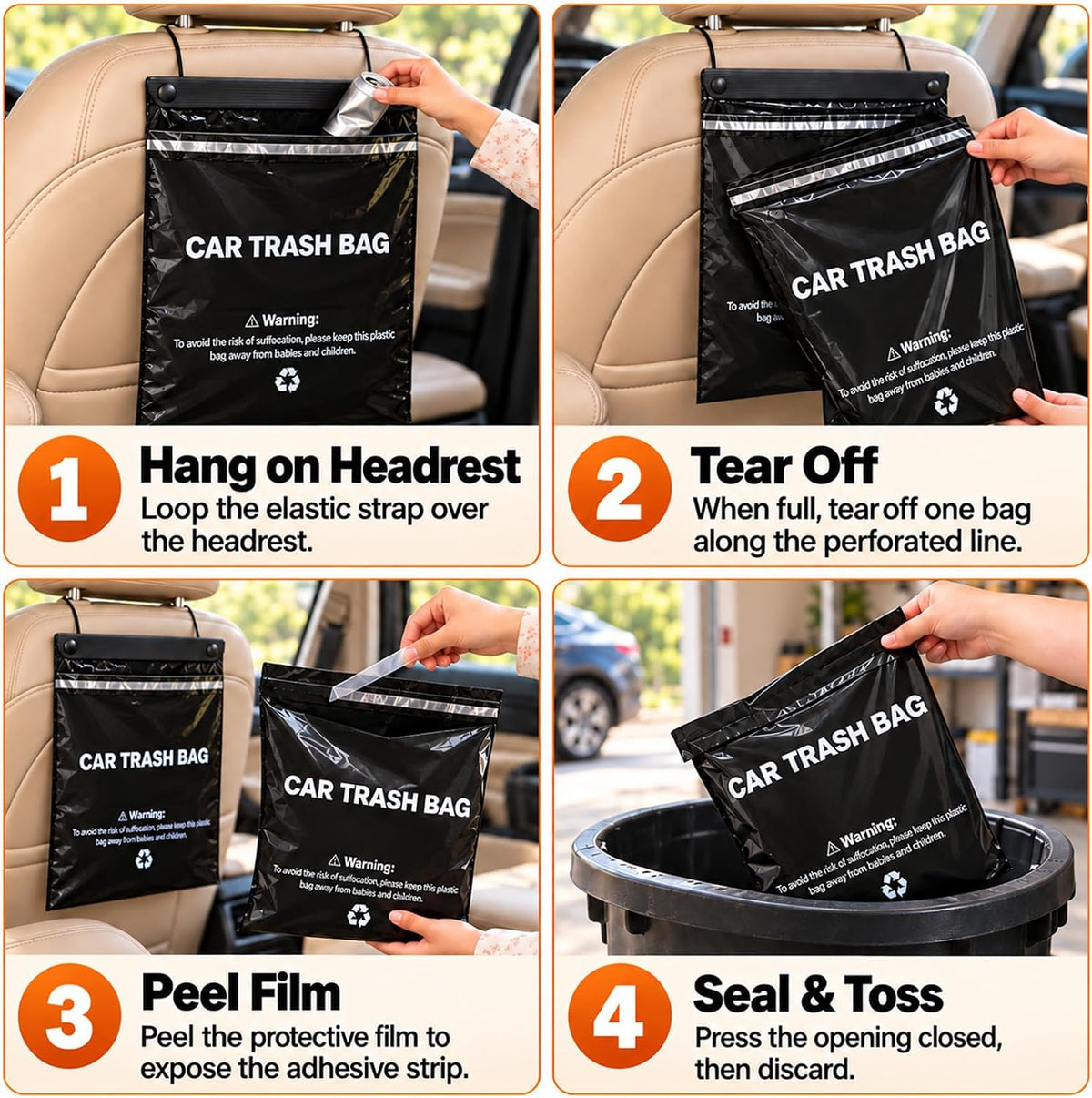 Hanging Car Trash Bags, 50 Count Disposable Leak-Proof Car Garbage Bags