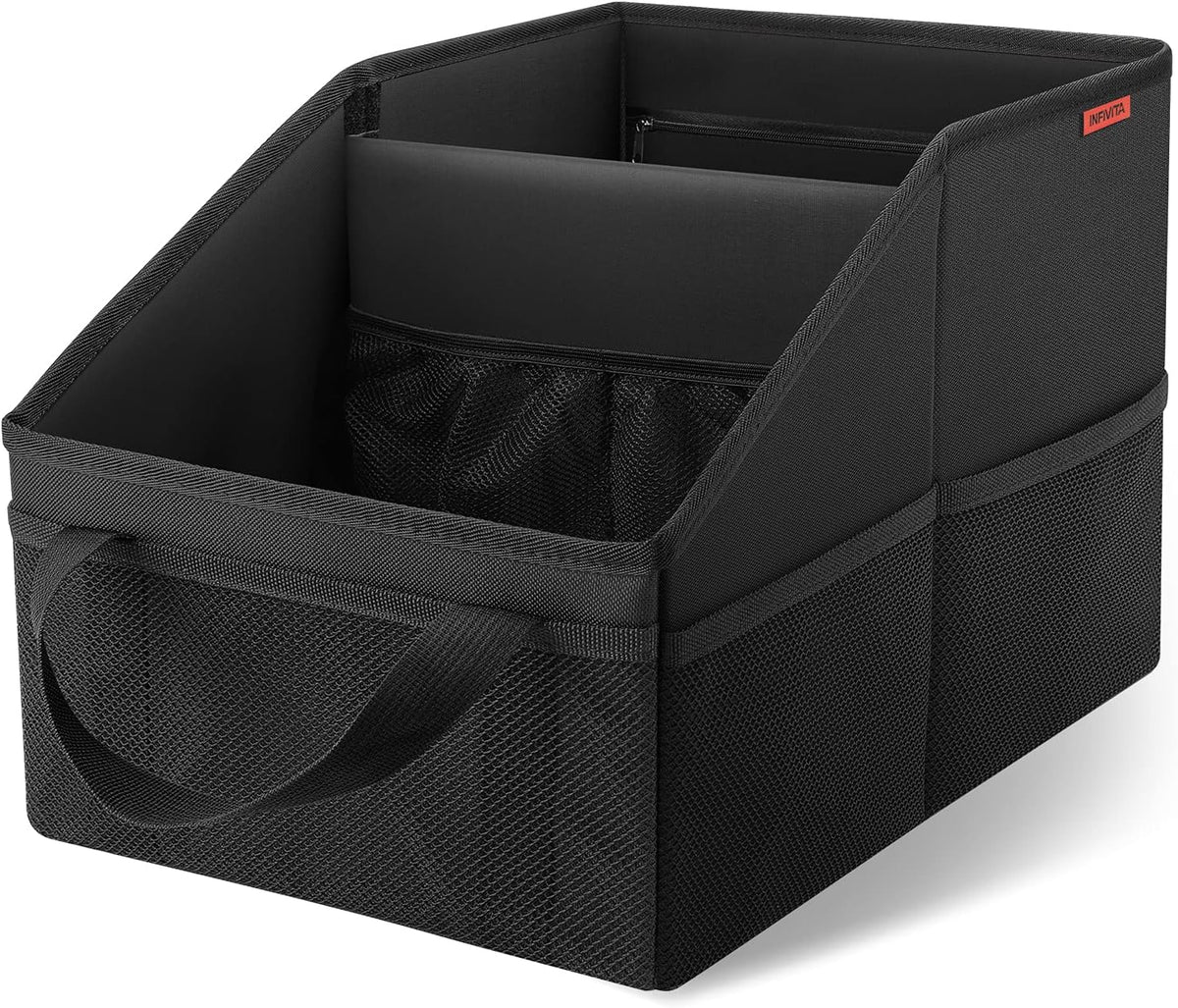 Car Organizer - Automotive Organizer for Front And Back Seat or Floor, Car Caddy Organizer with Divide, Handles and Multiple Mesh Pockets