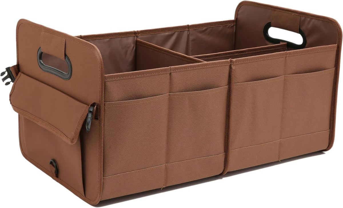AOKJOY Car Trunk Organizer, Brown, Foldable, Non-slip, Adjustable, Multiple Compartments, 600D Oxford Cloth Material