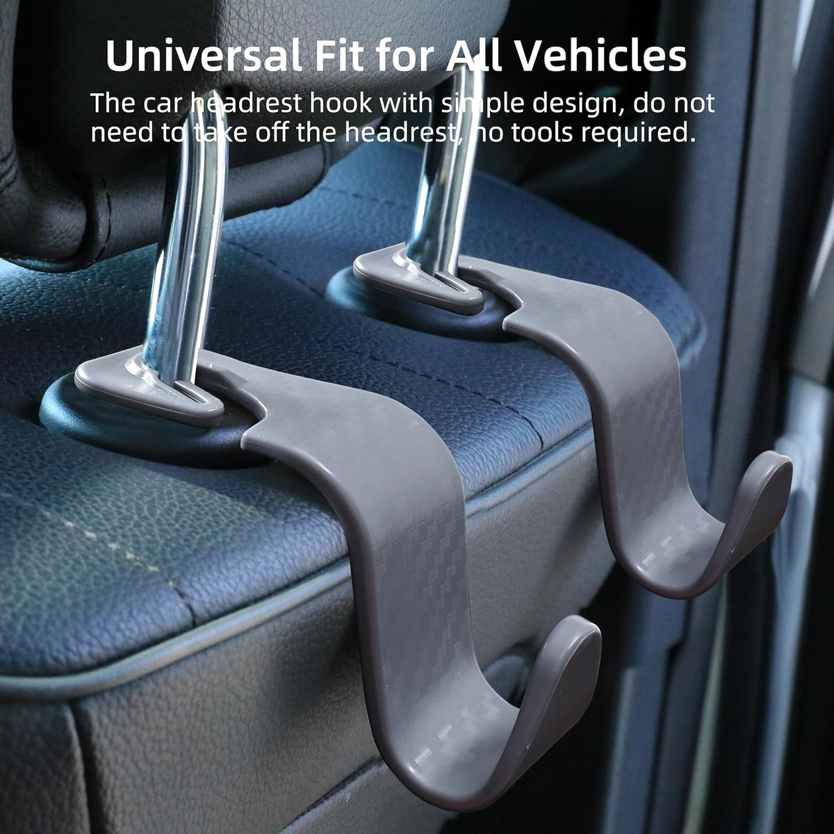 Car Seat Headrest Hooks Vehicle Storage Organizer for Purses Handbags Groceries Coats – Holds 55 lbs 360° Rotating Checkered Pattern Design 4 Pack (Gray Checkered)