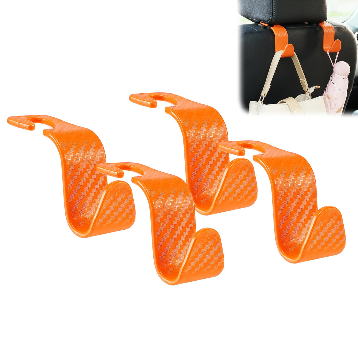 Car Seat Headrest Hooks Vehicle Storage Organizer for Purses Handbags Groceries Coats – Holds 55 lbs 360° Rotating Checkered Pattern Design 4 Pack (Gray Checkered)