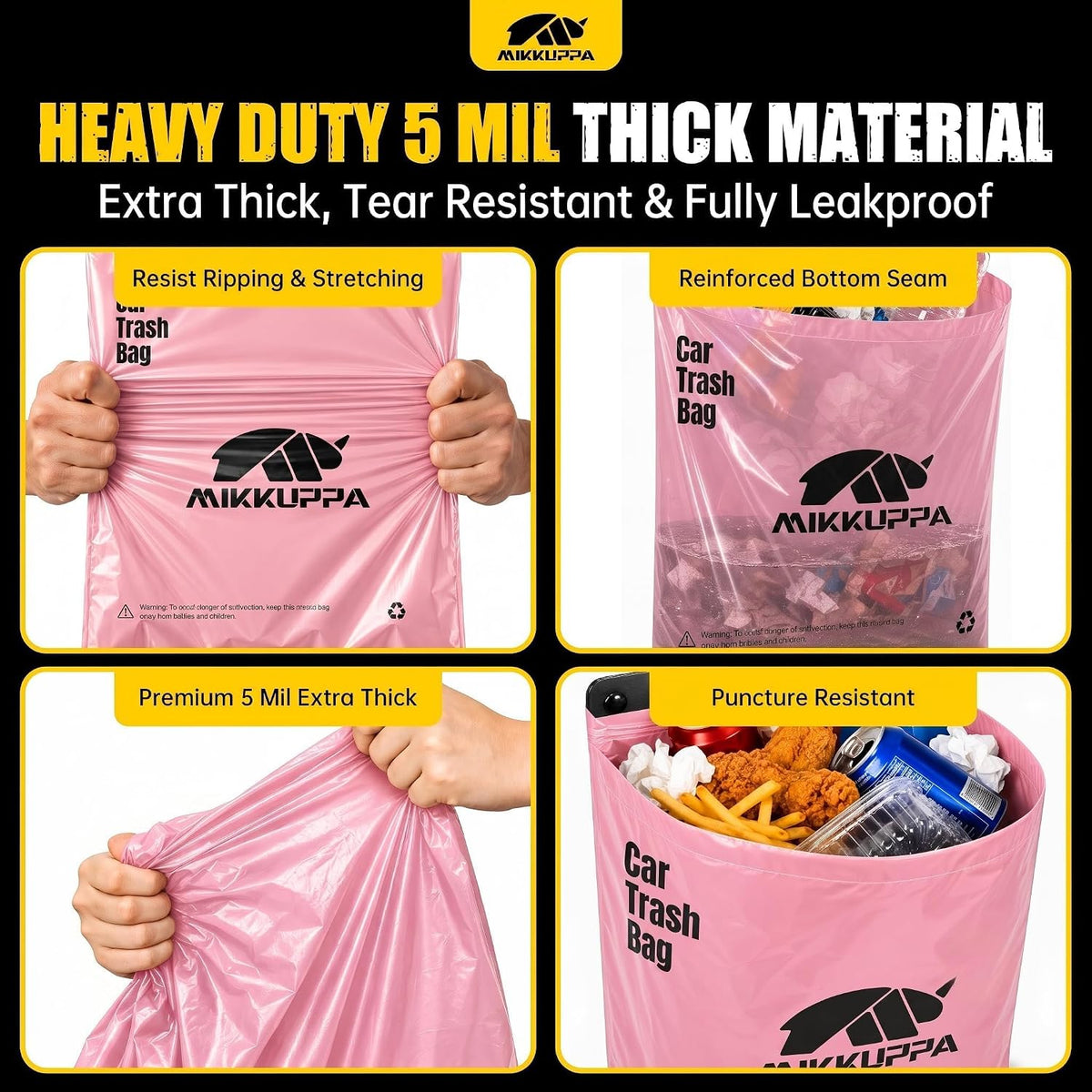 MIKKUPPA Pink Disposable Car Trash Bags 50 Count