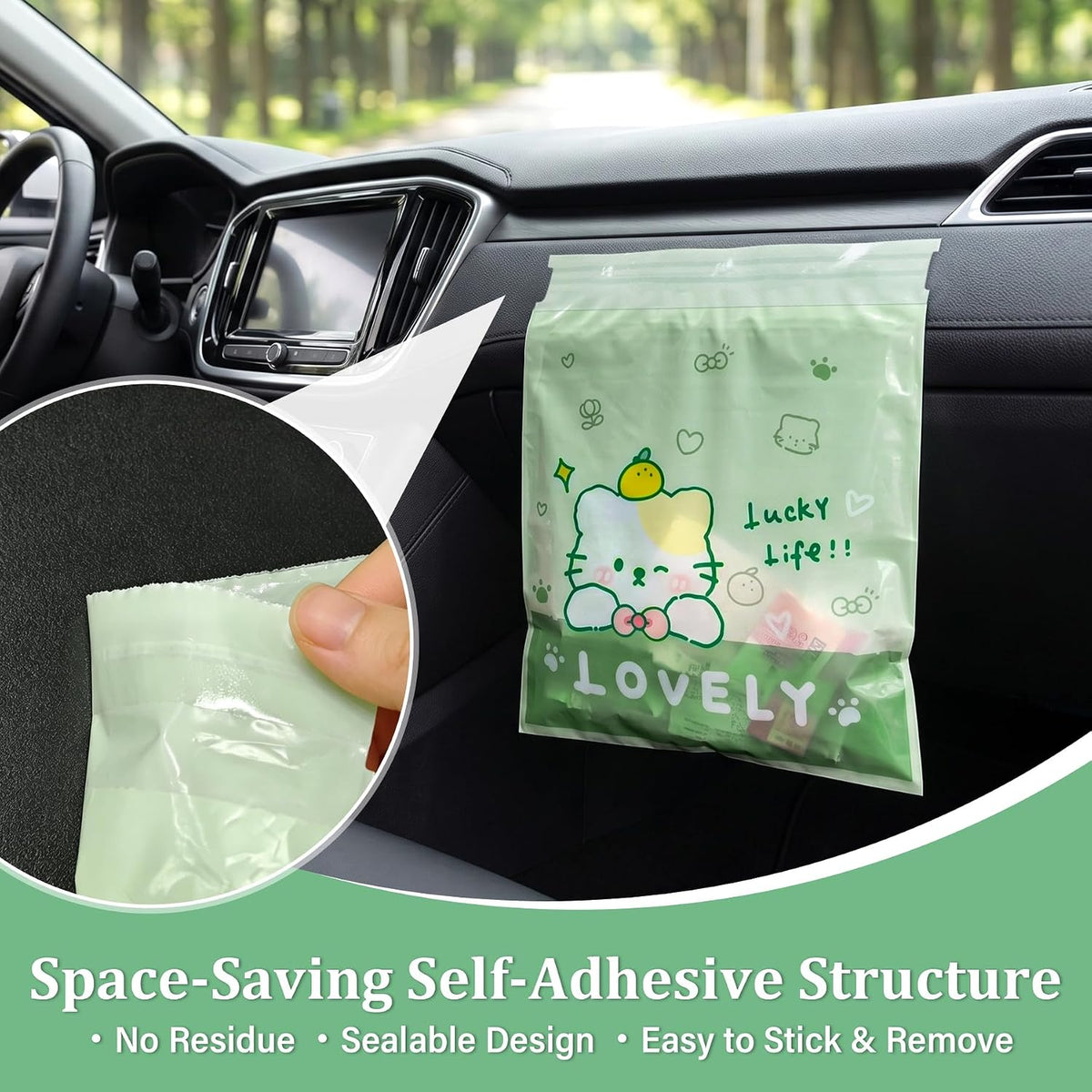 60 Pcs Car Trash Bags Easy Stick-On Disposable Portable Car Garbage Bags Suitable for Cars, Camping, Travel, Kitchens, Bedrooms, Study Rooms, Office Spaces