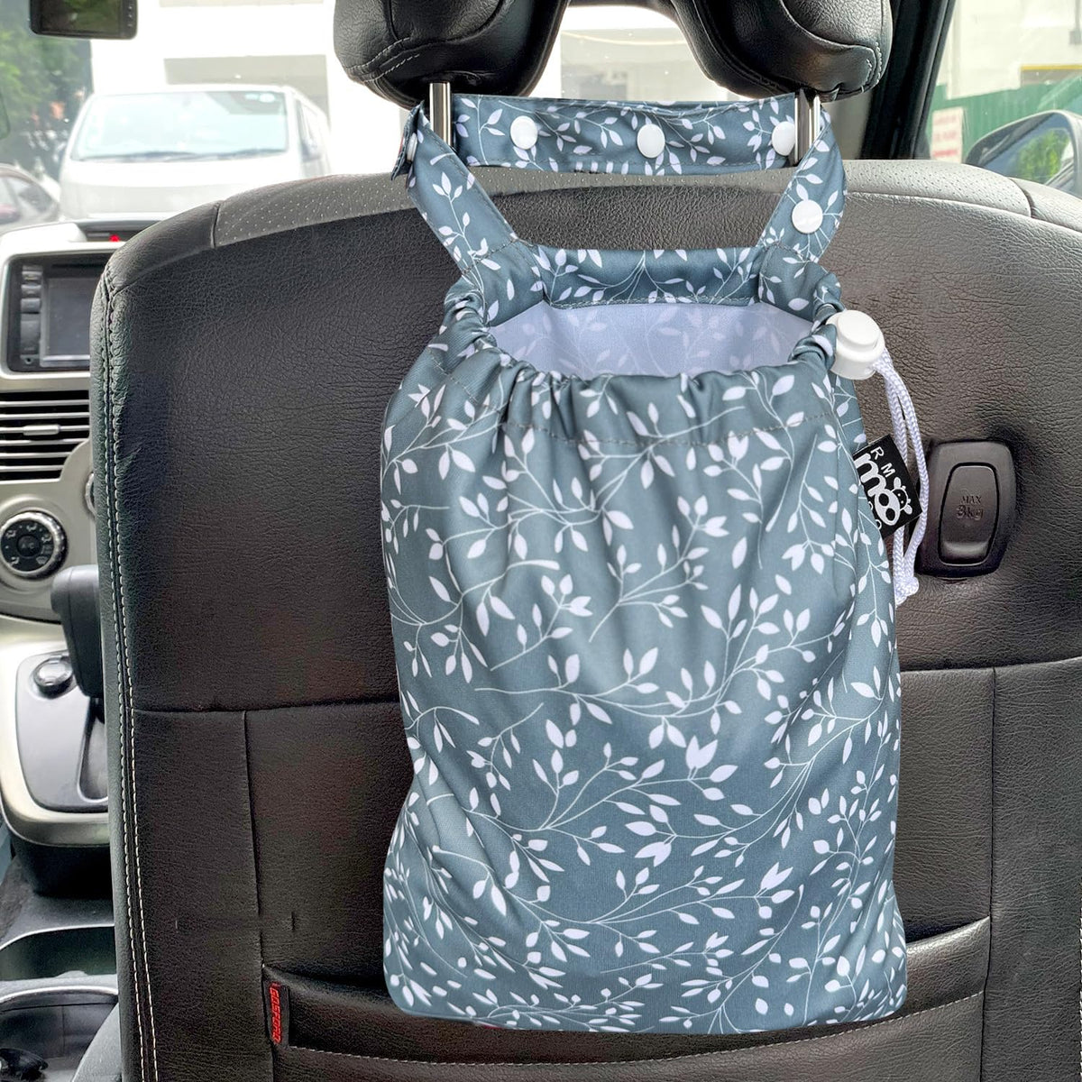 Waterproof Car Trash Bag Reusable Portable Garbage Can with Drawstring Top Adjustable Hanging Strap Leakproof & Washable for Cars SUVs & Trucks (Grey)