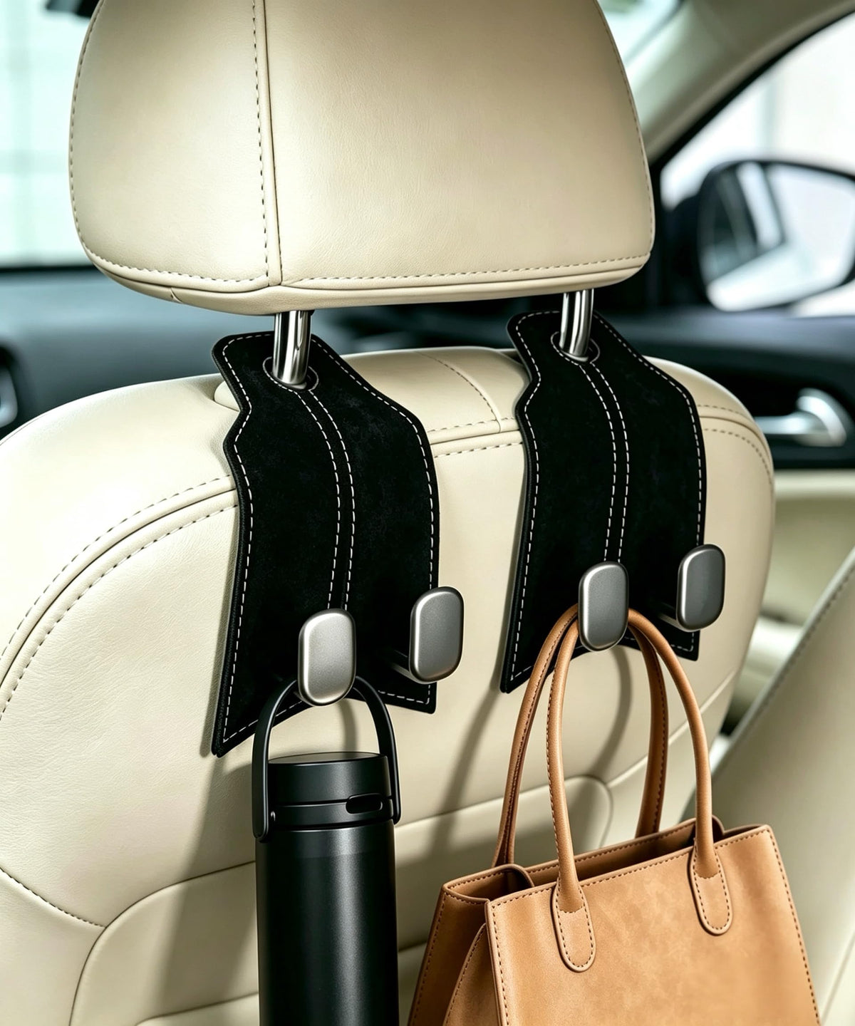 Car Purse Hook, Metal Car Seat Headrest Hooks, 2 Pack, Black