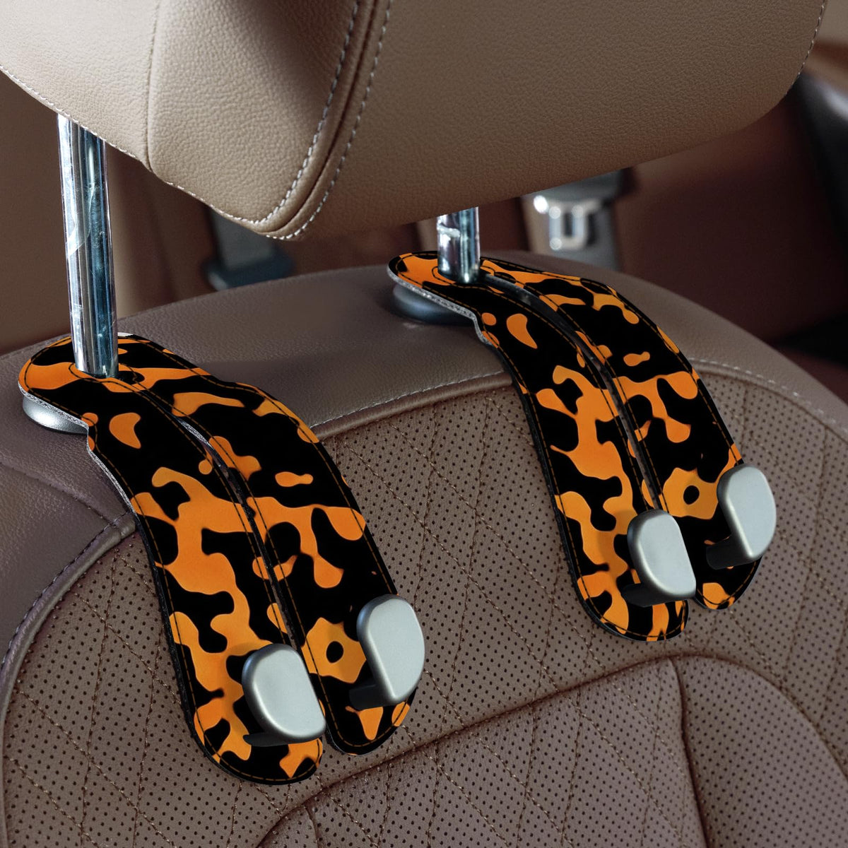 CoBak Purse Hook for Car - Universal Premium Stitched Leather and Aluminum-Magnesium Alloy Double Car Seat Back Storage Hook for Purses, Handbags, Bags (2 Pack),Black