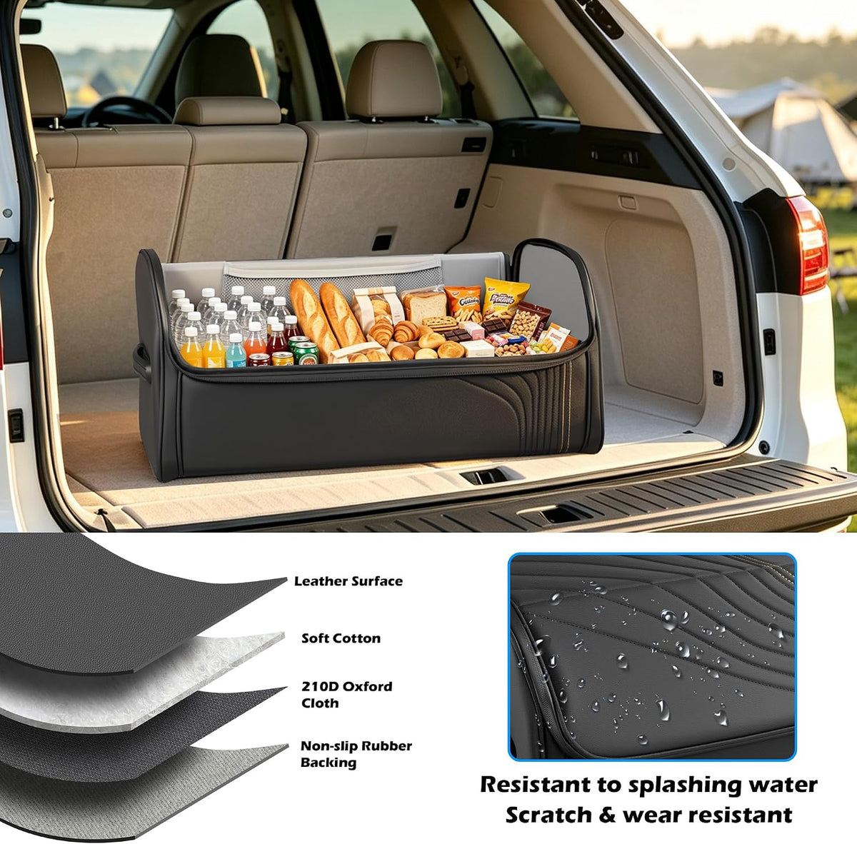 TOPABYTE Car Trunk Organizer with Lid Capacity Collapsible Bag Black, Large