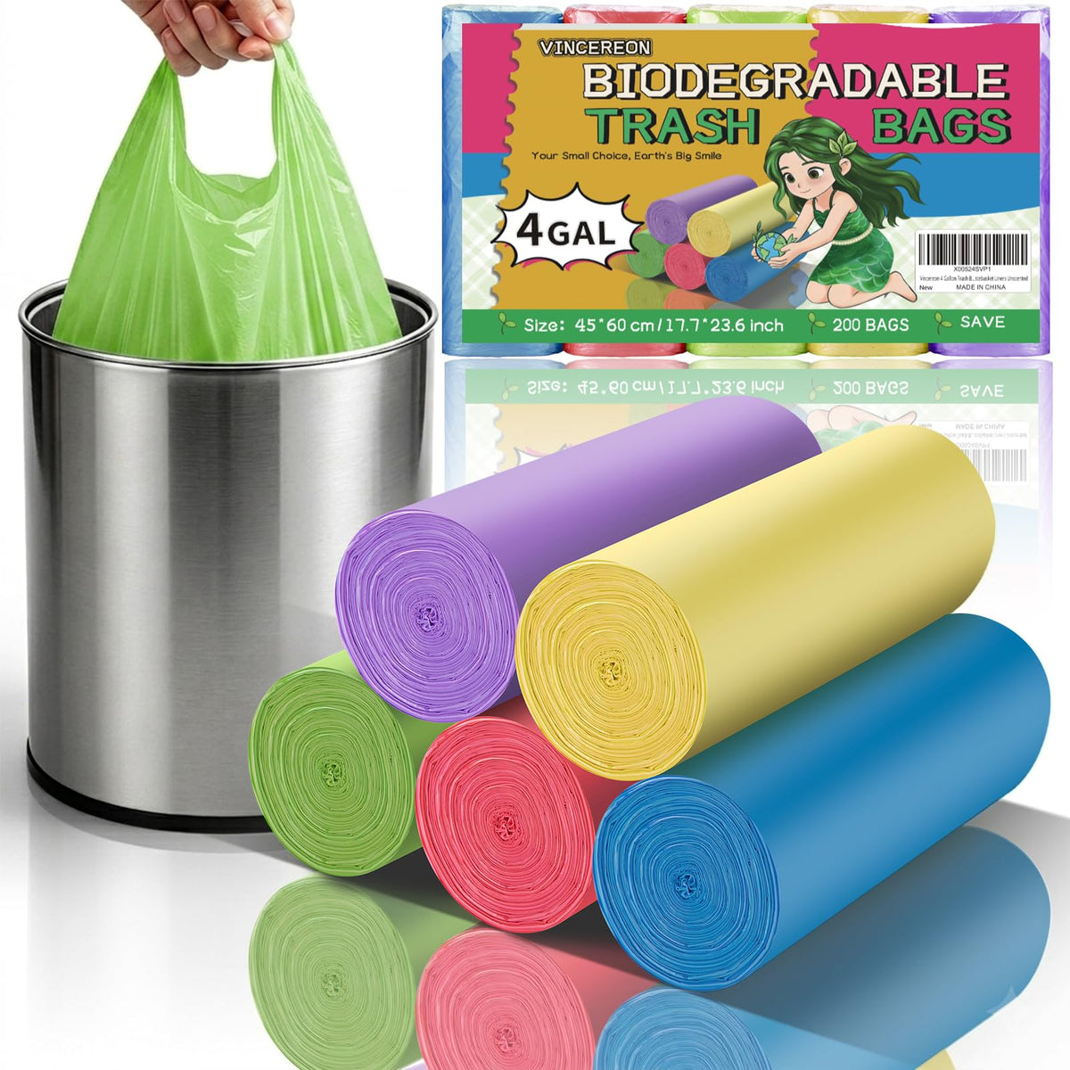 4 Gallon Small Bathroom Trash Bags Biodegradable With Handles