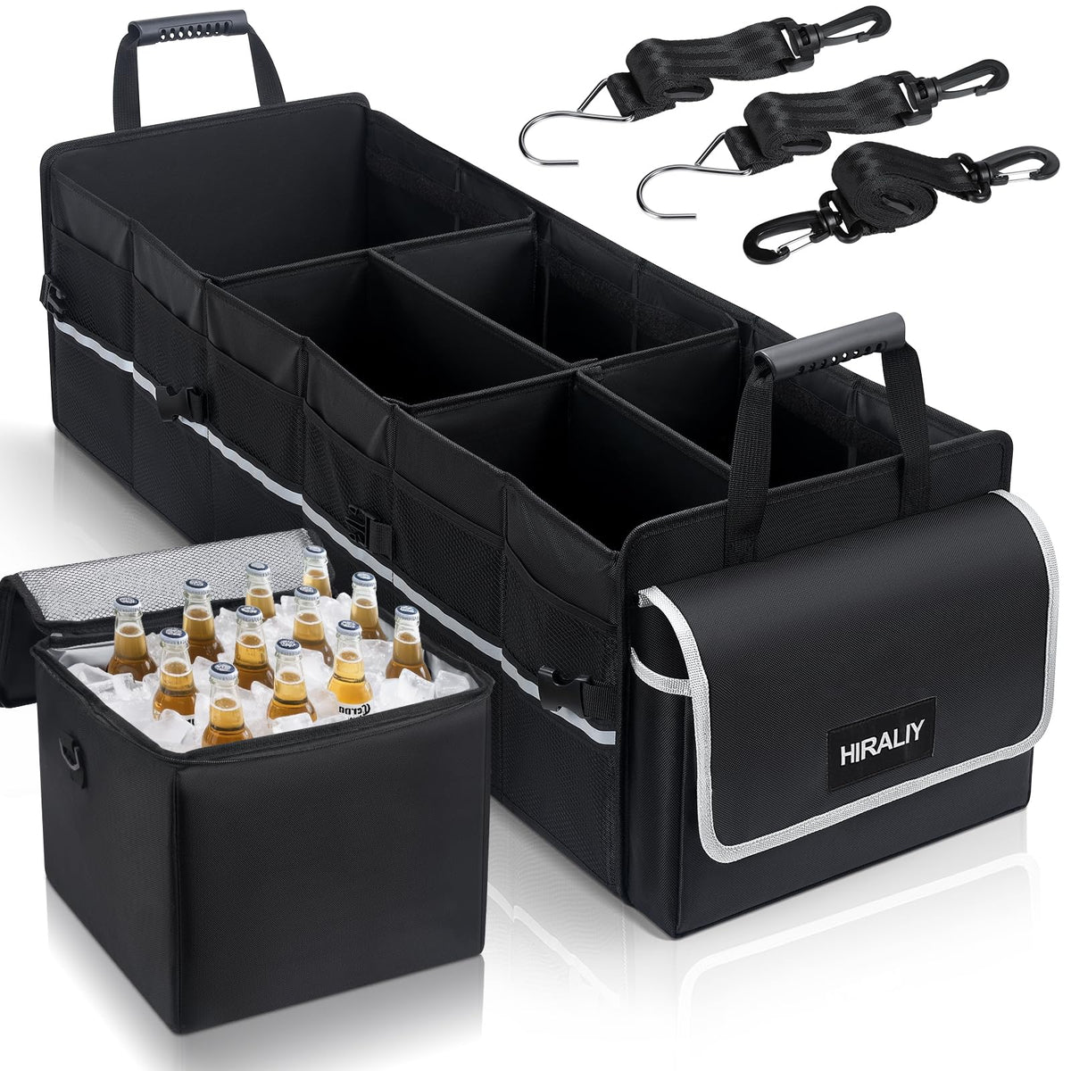 HIRALIY 75L Car Trunk Organizer for SUVs with Leakproof Cooler Bag