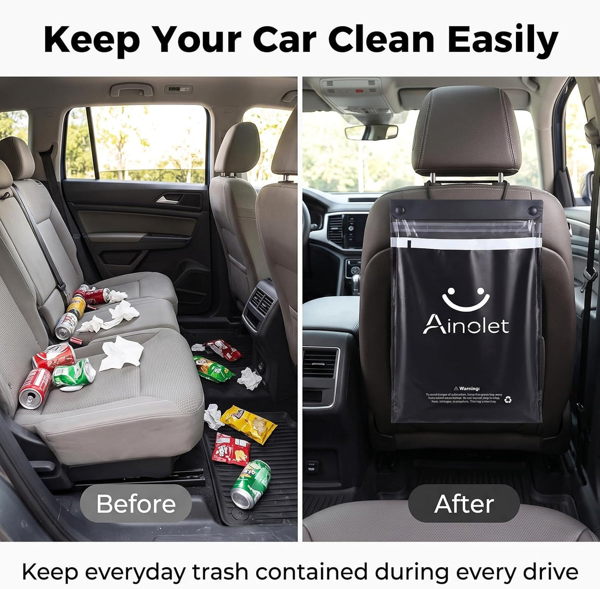 Disposable Hanging Car Trash Bags: Leakproof Auto Bags (30-Pack)