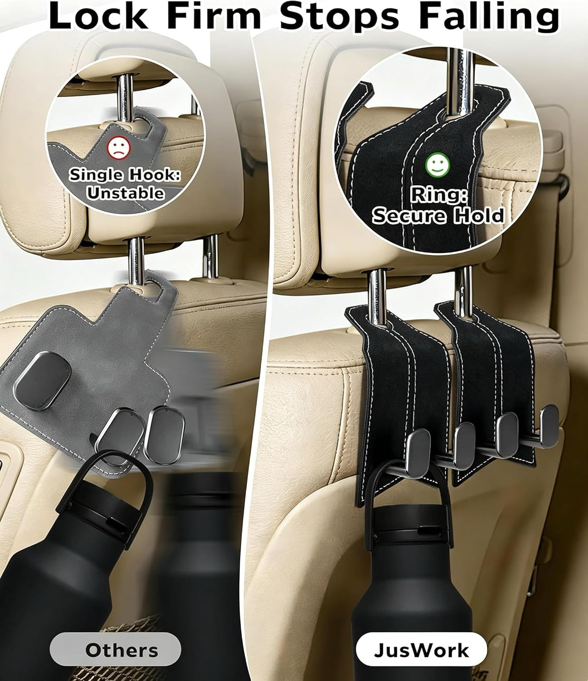 Car Purse Hook, Metal Car Seat Headrest Hooks, 2 Pack, Black