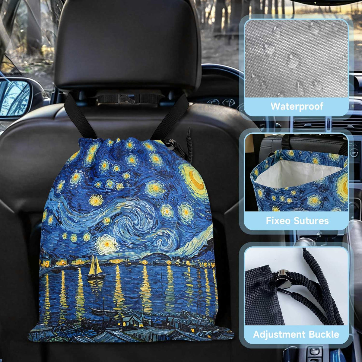 Abstract Starry Sky Sea Car Trash Bag - Waterproof Car Trash Bag Hanging Leakproof Car Garbage Bag - Washable Reusable Trash Bag For Car Interior Hanging Organizer Storage Vehicle Travelling Camping
