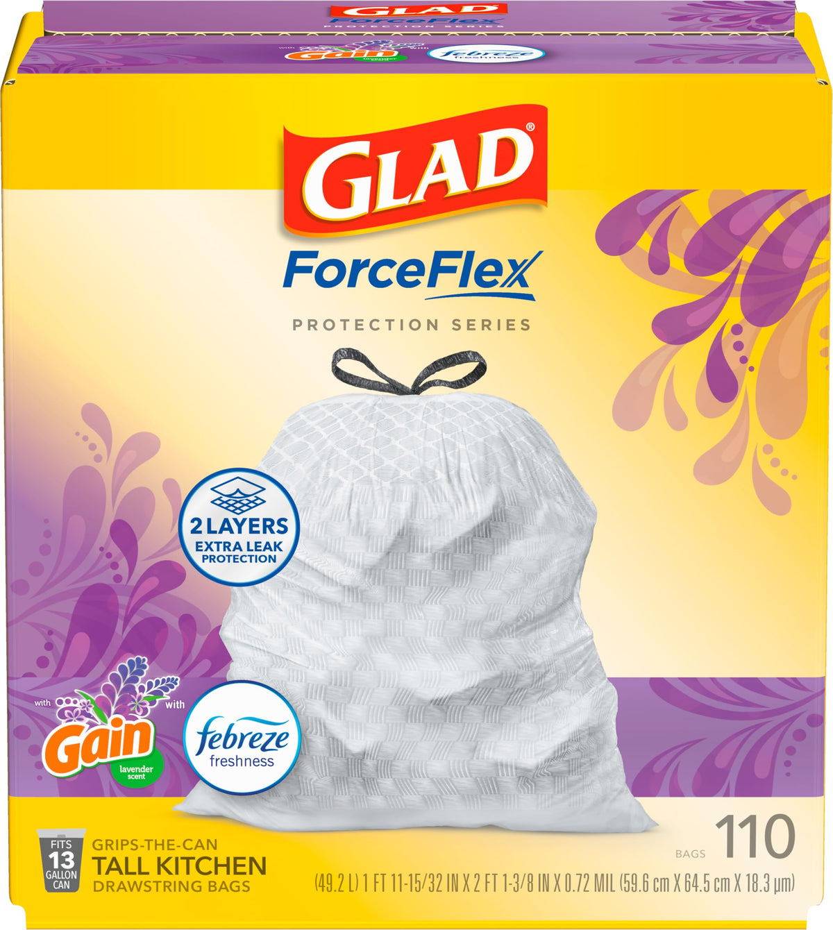 Glad Small Drawstring Trash Bags with Clorox, 4 Gal, Lemon Fresh Bleach, 34 Ct (Package May Vary)