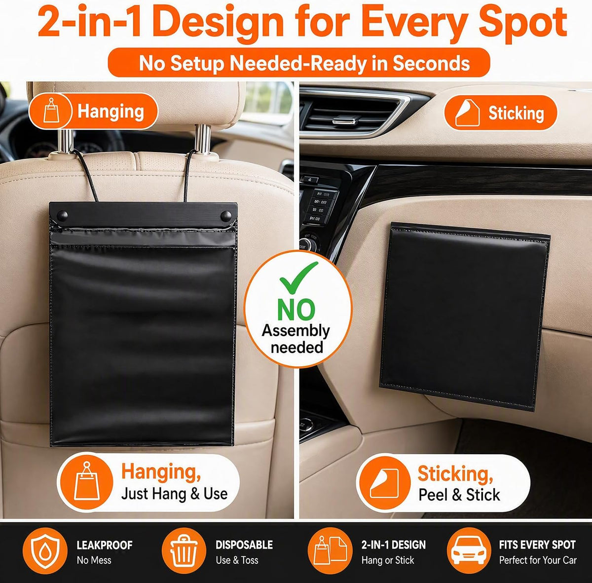 Mxlvs 50 PCS 2.5 Gallon Disposable Car Trash Bags Leakproof Smellproof