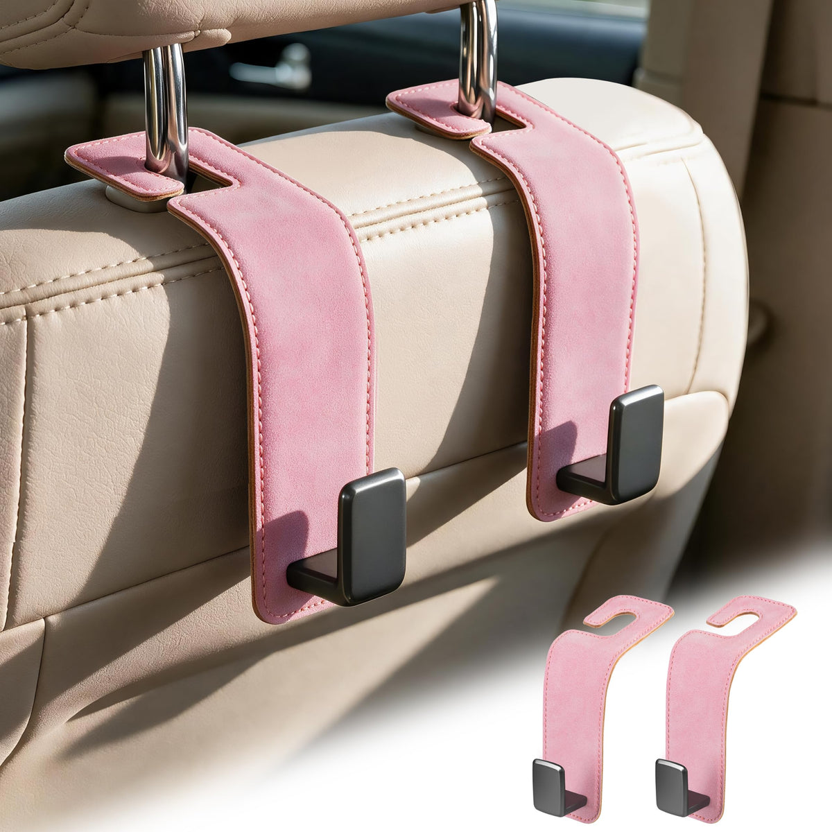 Amooca Suede Car Seat Hook 2 Pack Metal Headrest Hanger for Handbag