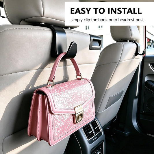 Car Seat Headrest Hooks 4 Pack, Purse Hook for Cars with Non-Slip Lock